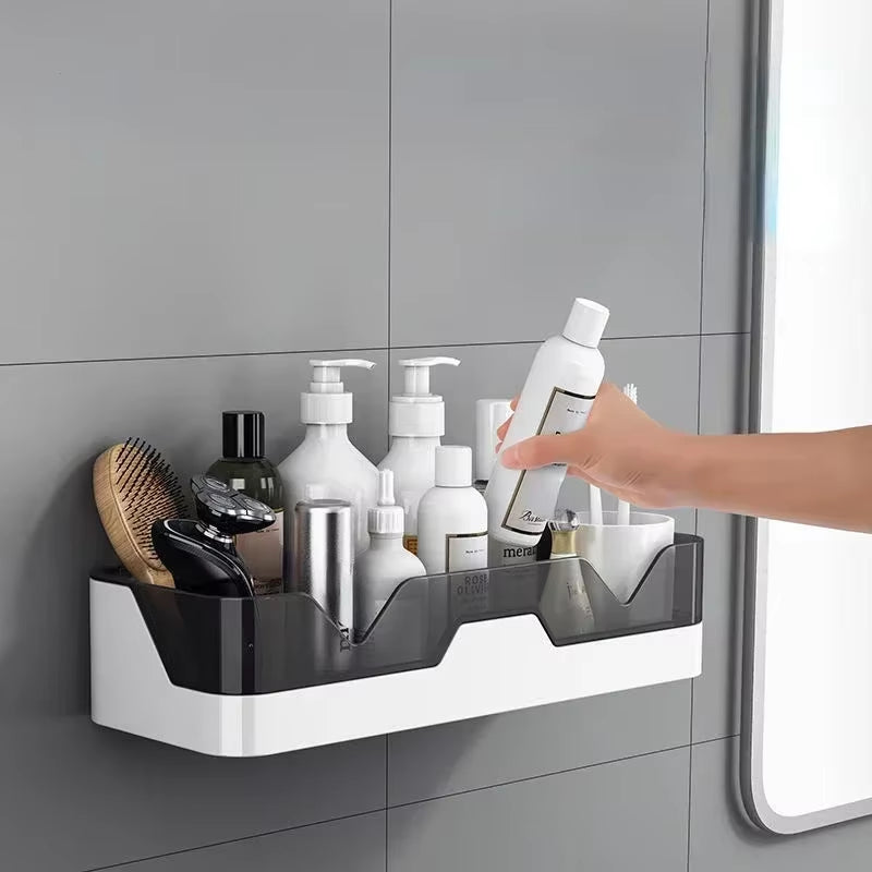 Bathroom Shelf Organizer Shower Storage Rack Black Corner Shelves Wall Mounted Aluminum Toilet Shampoo Holder No Drill