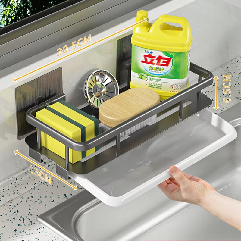 Wall Storage Suspended Kitchen Sink Drainer Sponge Holder Kitchen Soap Rack No Drill Shelf Storage and Kitchen Organization